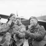 Paratroops of 6th Airborne Division blackening their faces in front of an Albemarle aircraft at RAF Harwell. (June 5, 1944). Source:  Imperial War Museums, # H 39066.