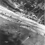 Army Air Corps photographers documented D-Day beach traffic, as photographed from a Ninth Air Force bomber on June 6, 1944. Source: U.S. Air Force # 52406 A.C.