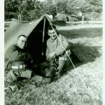 Two soldiers outside a tent in Blosville, France. (June 1944). Source: Veterans History Project, Bernard Horowitz.