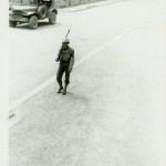 A soldier patrolling the streets in France. (June 1944). Source: Veterans History Project, Bernard Horowitz.