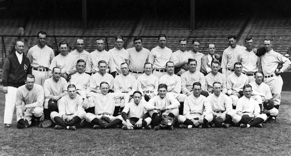 1927 New York Yankees Squad. Nicknamed "Muderers' Row," referring to the first six hitters of the Yankee batting line-up including Babe Ruth and Lou Gehrig. (1927). Source: Wikipedia.