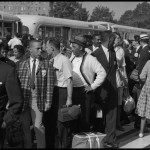Marchers arriving by bus, with "CORE Downtown" sign. (Aug. 28, 1963). Photographed by Marion S. Trikosko. Source: Library of Congress #LC-DIG-ppmsca-37224.