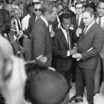Author James Baldwin with actors Marlon Brando and Charlton Heston at the March.  (Aug. 28, 1963). Source: U.S. National Archives #542051.