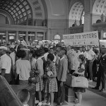 Marchers arriving at Union Station for the March. Photographed by Marion S. Trikosko. (Aug. 28, 1963). Source: Library of Congress #LC-DIG-ppmsca-37240.