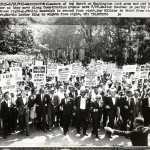 Leaders of the March on Washington lock arms...Walter Reuther is partly visible at right. A. Philip Randolph is second from right. Roy Wilkins is third from right. Rev. Martin Luther King is eighth from right. Source: United Press International, Library of Congress #040.00.00.